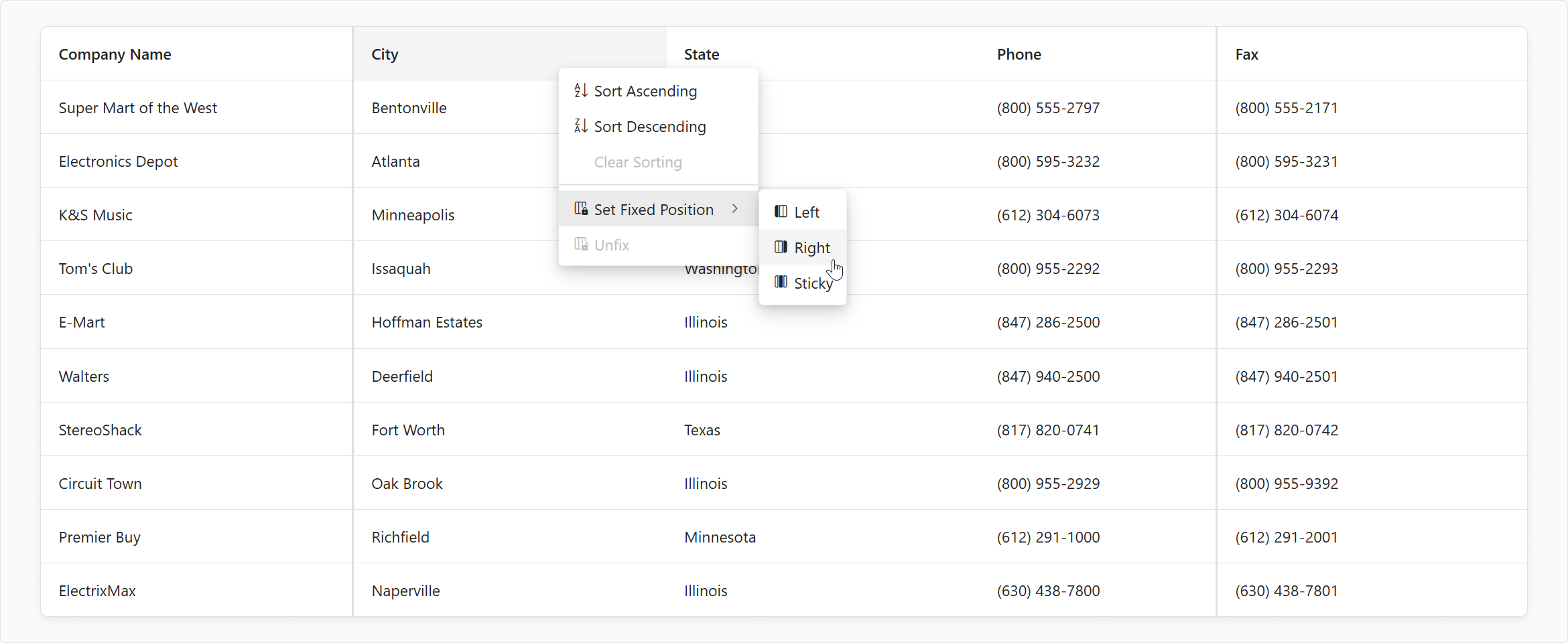 DevExtreme HTML5 JavaScript jQuery Angular Knockout DataGrid Column Fixing