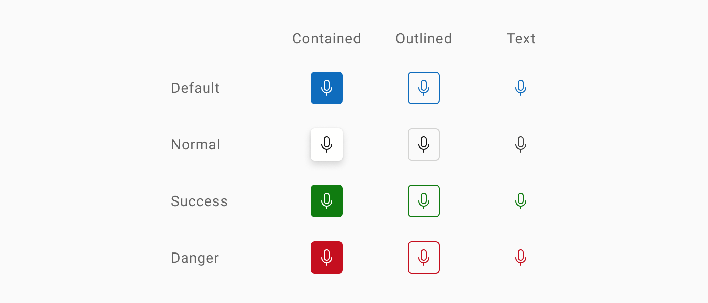 A grid of DevExtreme SpeechToText components which demonstrate available SpeechToText types and styling modes.