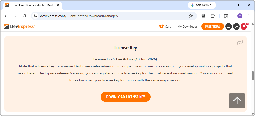 Download Your DevExpress License Key
